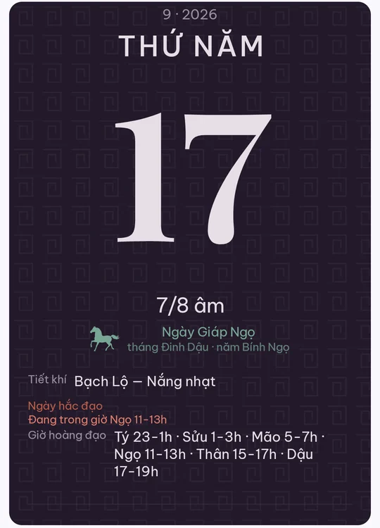 Tờ lịch với giao diện Tím than
